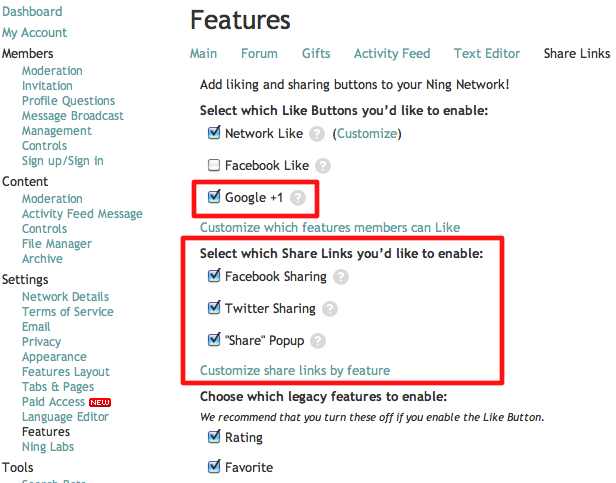 Google +1 Share Button: Now on Your Ning Network! More Controls Over Sharing 2
